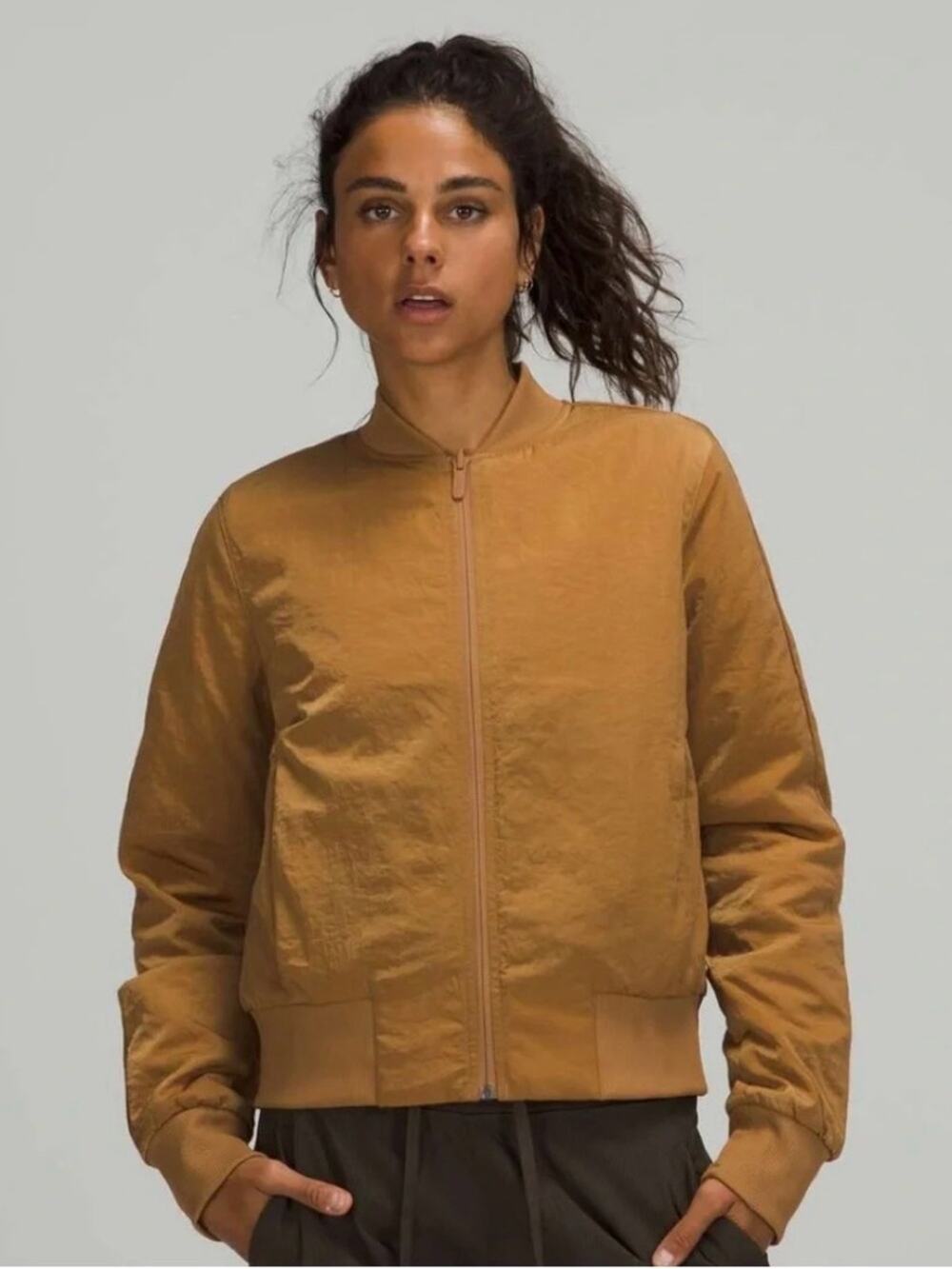 Lululemon Non-Stop Reversible Bomber Jacket Beige Gold Size 2 Athletic Yoga